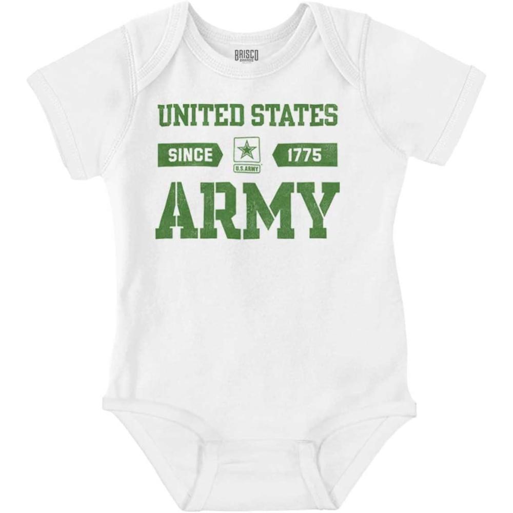 imageBrisco Brands US Army Soldier Veteran Proud Pride Baby Romper Boys or GirlsWhite