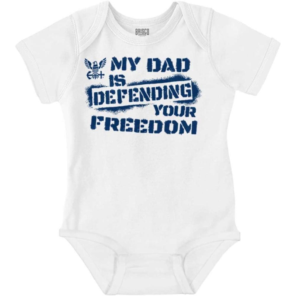 imageBrisco Brands US Navy Logo Dad Defending Freedom Baby Romper Boys or GirlsWhite