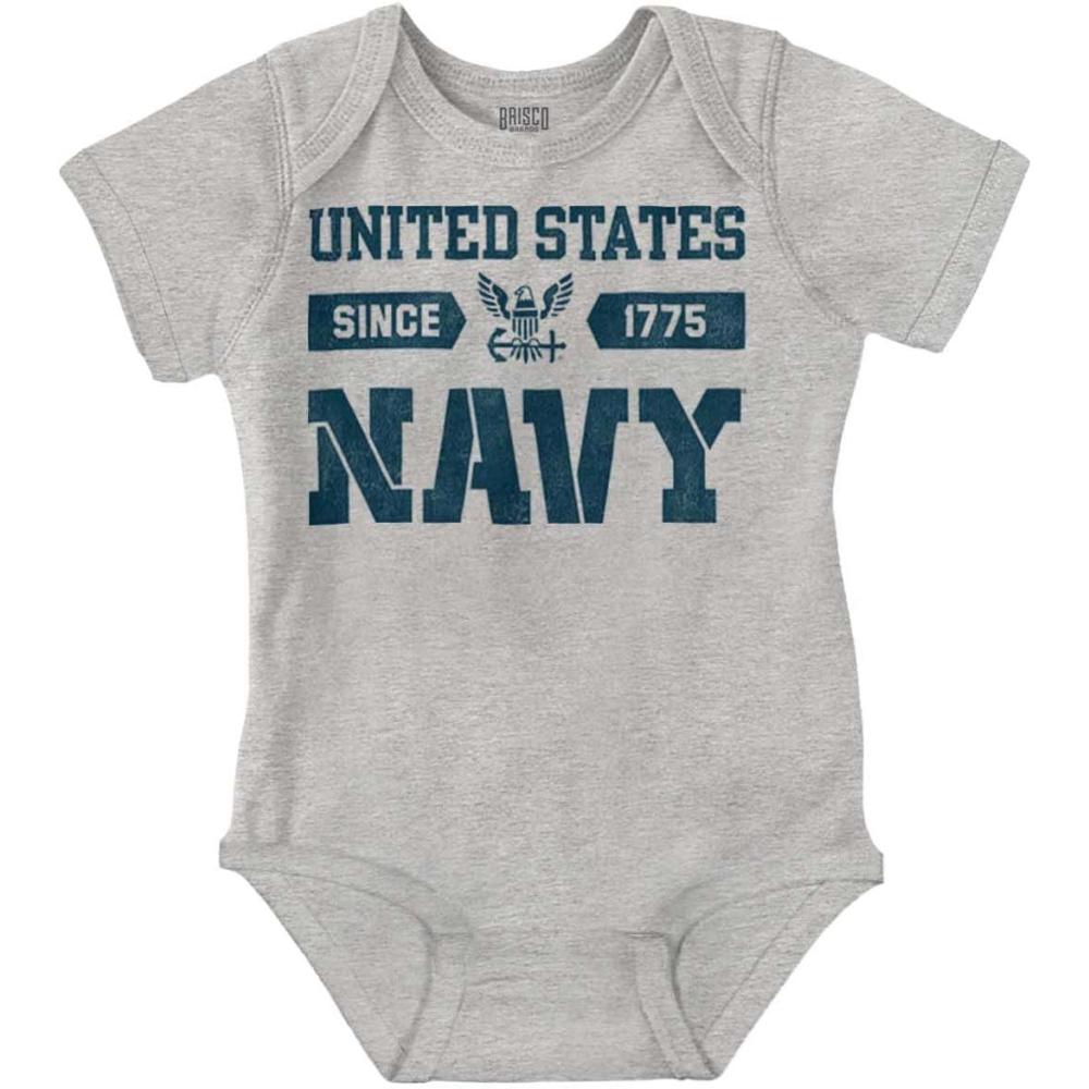 imageBrisco Brands United States Navy Logo Since 1775 Baby Romper Boys or GirlsHeather