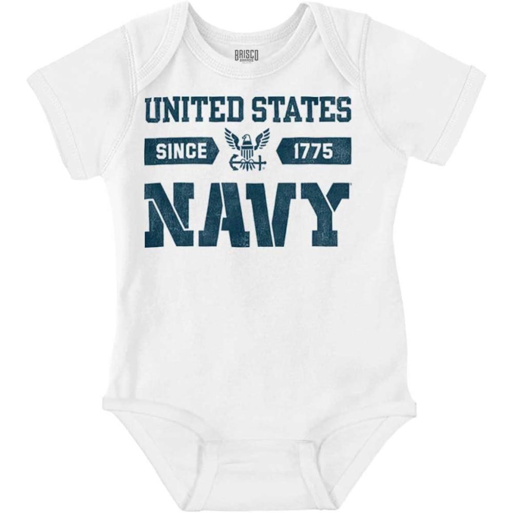imageBrisco Brands United States Navy Logo Since 1775 Baby Romper Boys or GirlsWhite