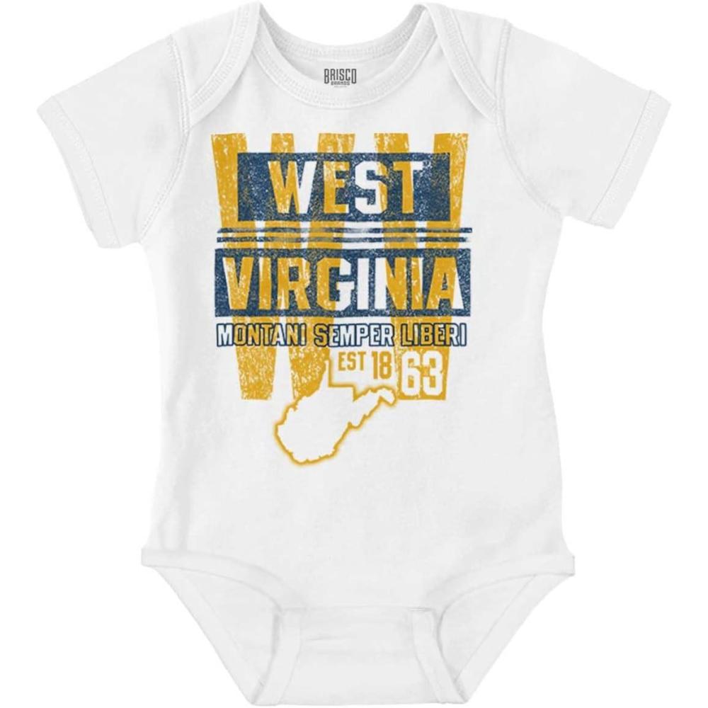 imageBrisco Brands West Virginia Student Team Uniform Baby Romper Boys or GirlsWhite