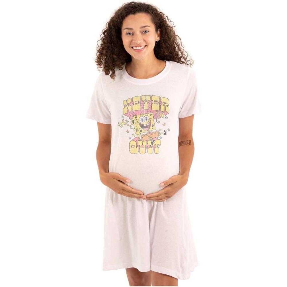 imageBrisco Brands Womens Maternity Spongebob Cartoon Never Quit Quote Pregnancy DressWhite