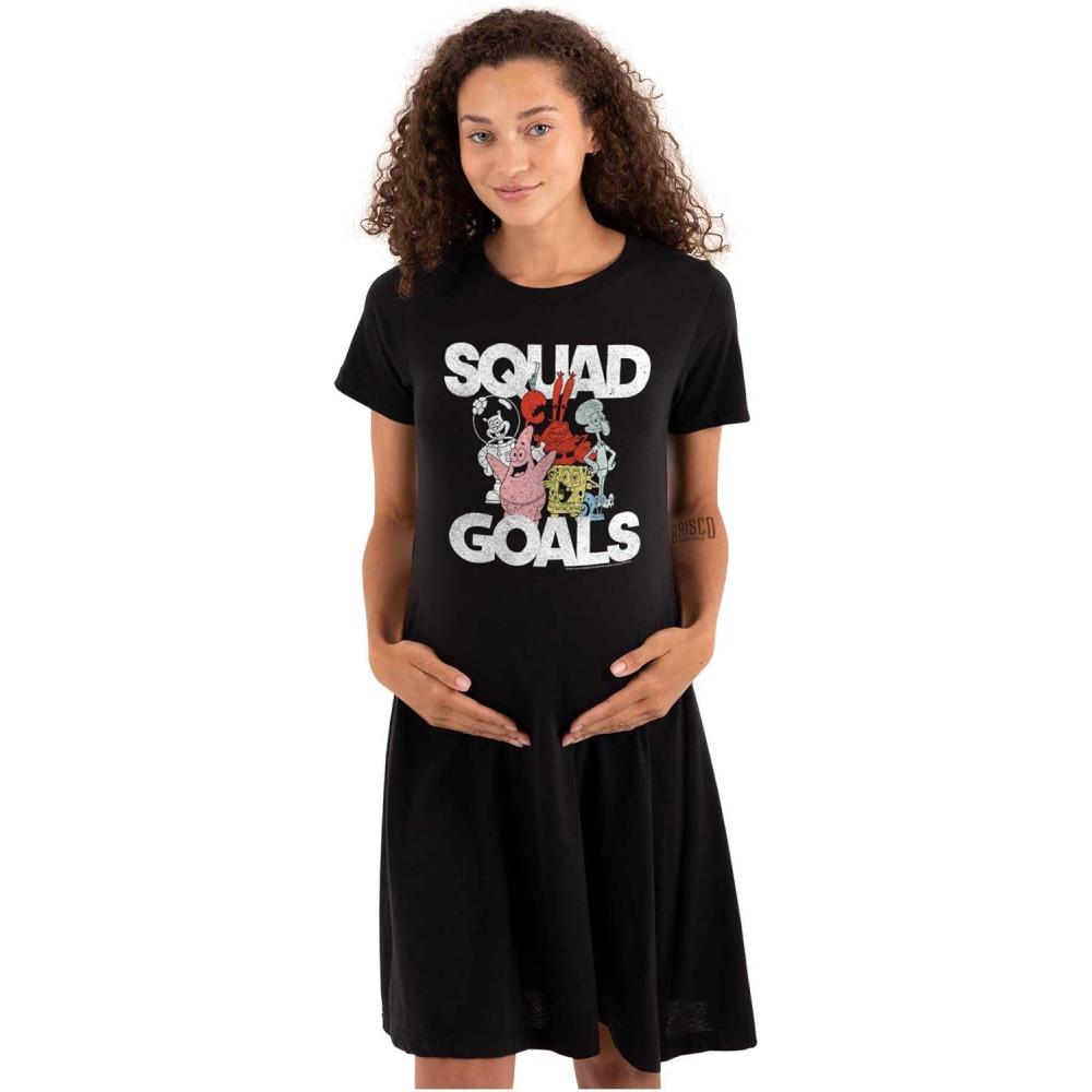 imageBrisco Brands Womens Maternity Spongebob and Friends Squad Goals Pregnancy DressBlack