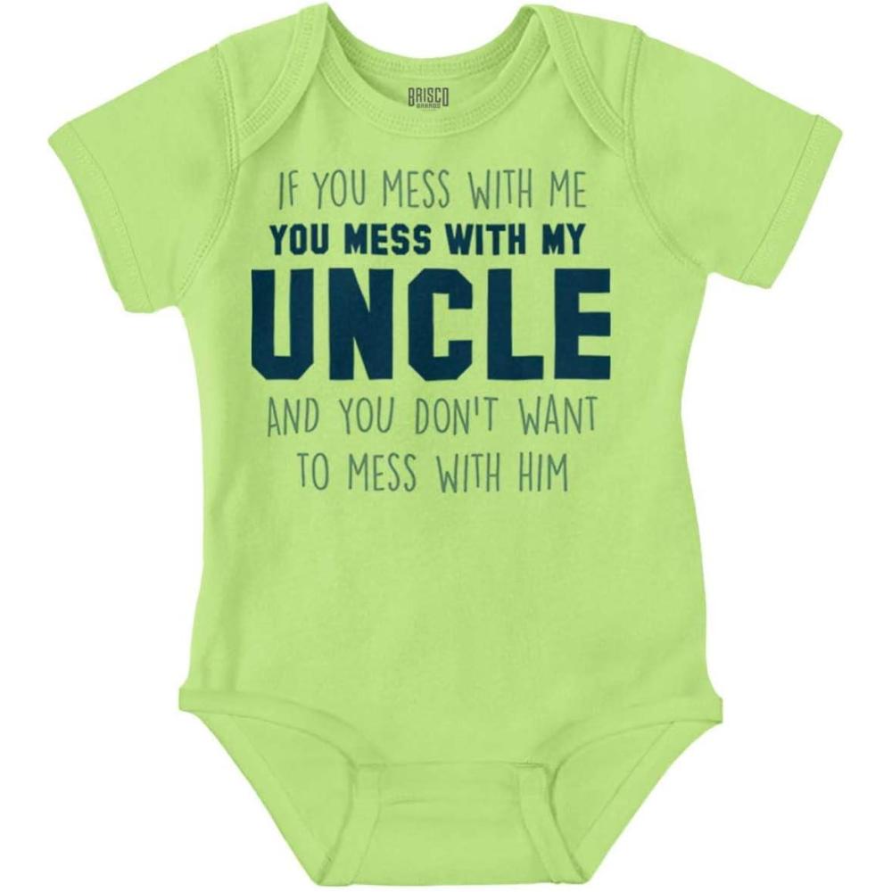 imageBrisco Brands You Mess With My Uncle Baby Romper Boys or GirlsKey Lime