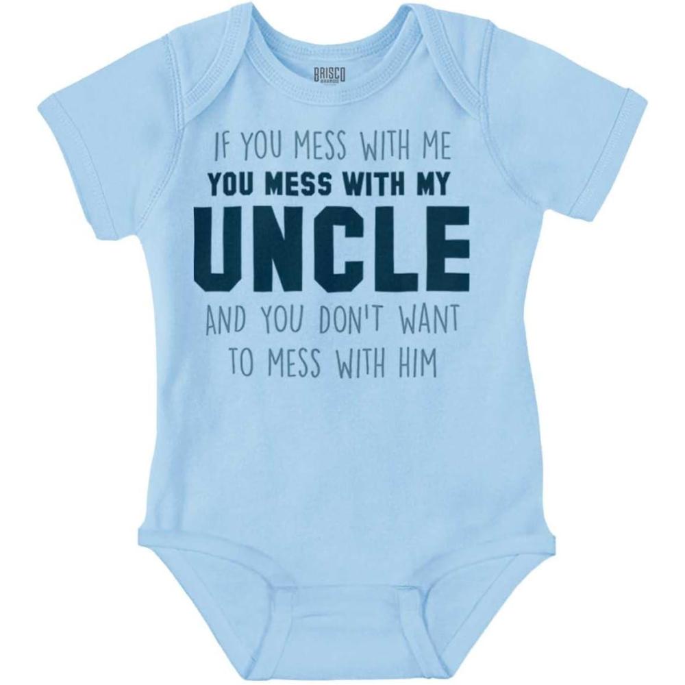 imageBrisco Brands You Mess With My Uncle Baby Romper Boys or GirlsLight Blue