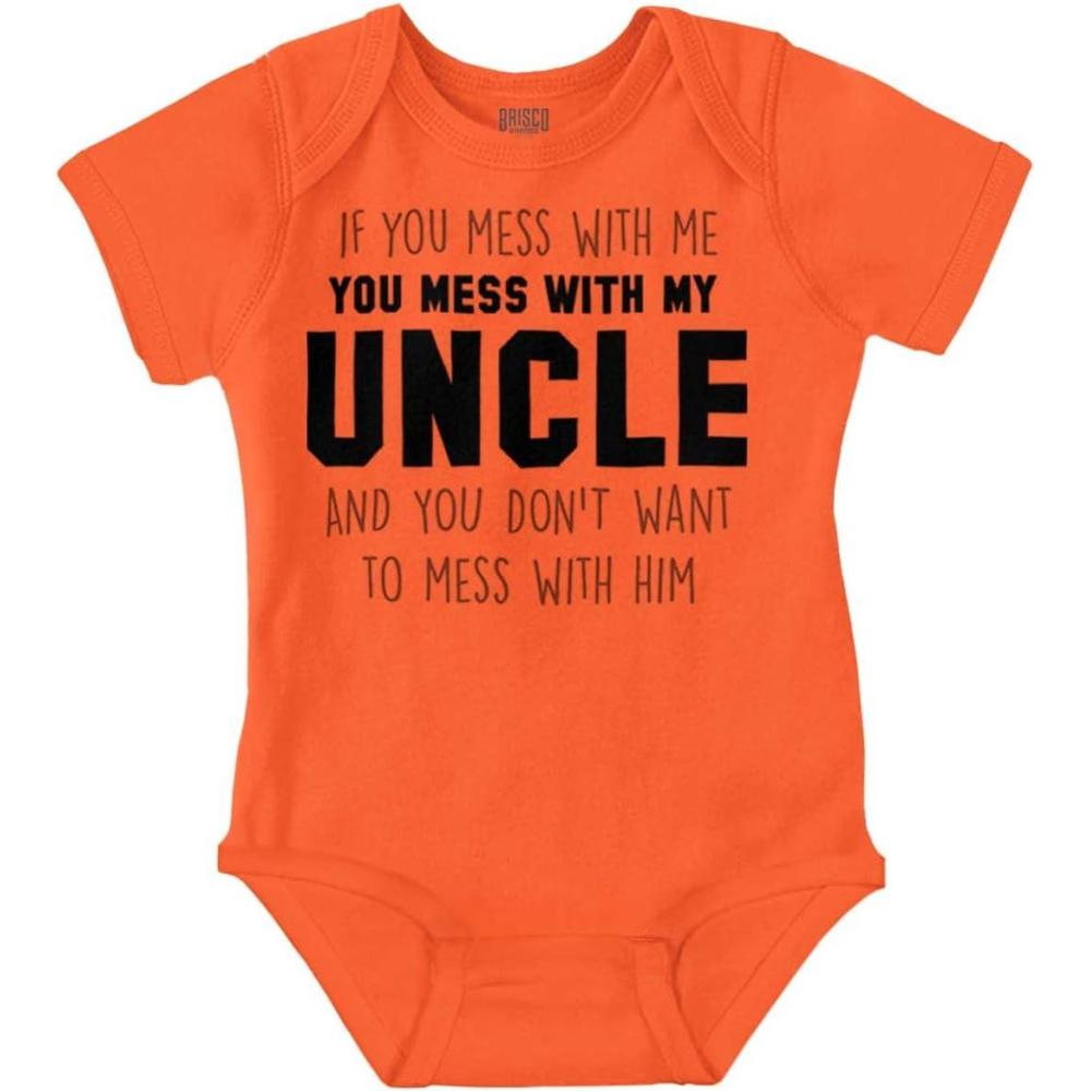 imageBrisco Brands You Mess With My Uncle Baby Romper Boys or GirlsOrange