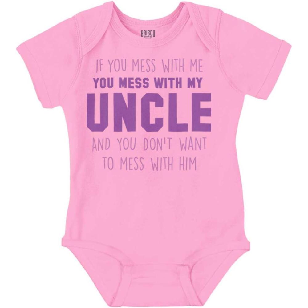 imageBrisco Brands You Mess With My Uncle Baby Romper Boys or GirlsPink