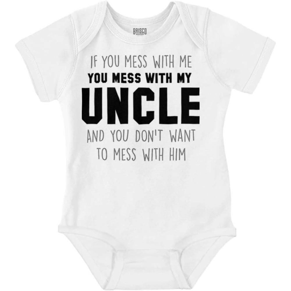 imageBrisco Brands You Mess With My Uncle Baby Romper Boys or GirlsWhite