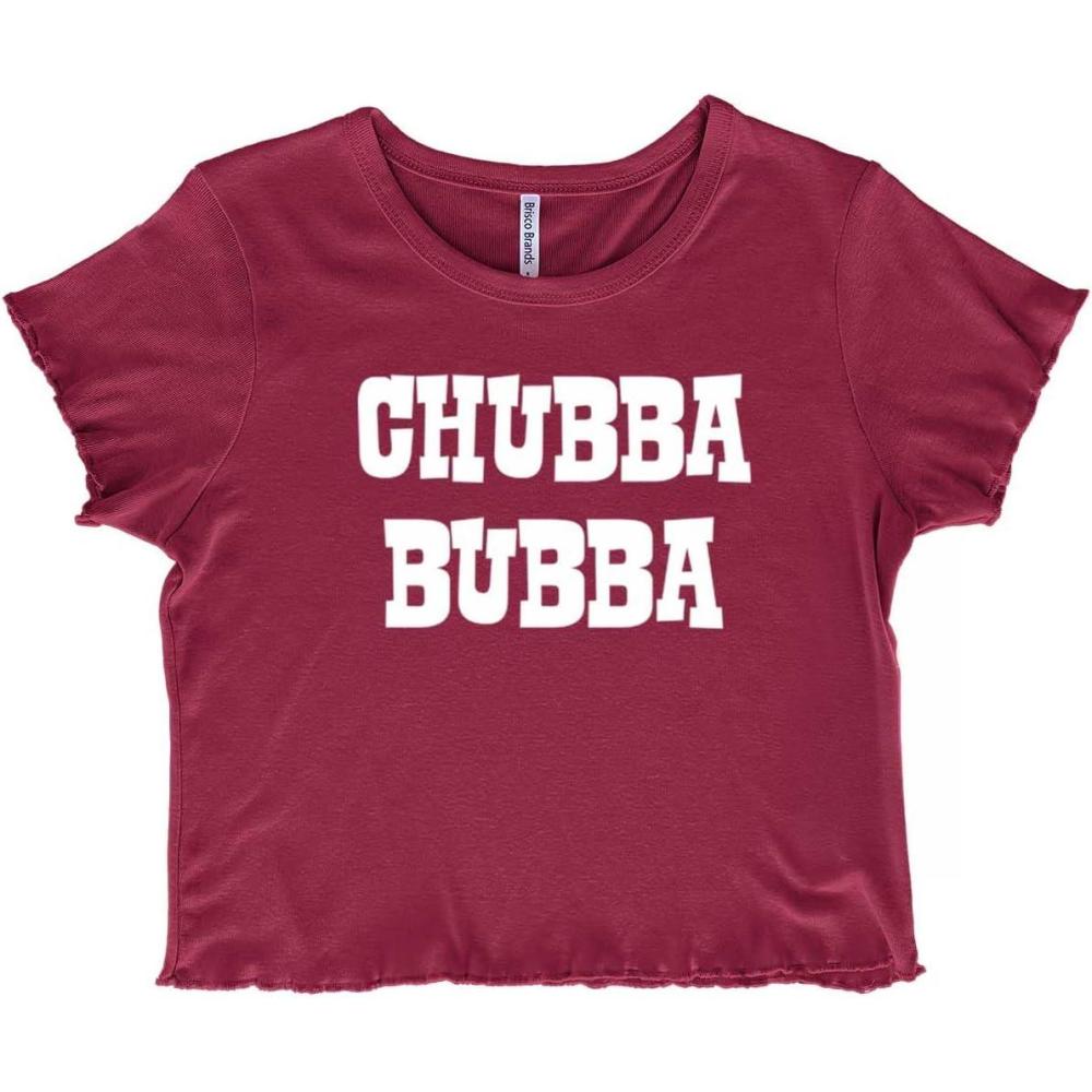 imageChubba Bubba Adorable Chunky Babe Juniors Lettuce Trim Crop Top Womens Baby TeeBurgundy