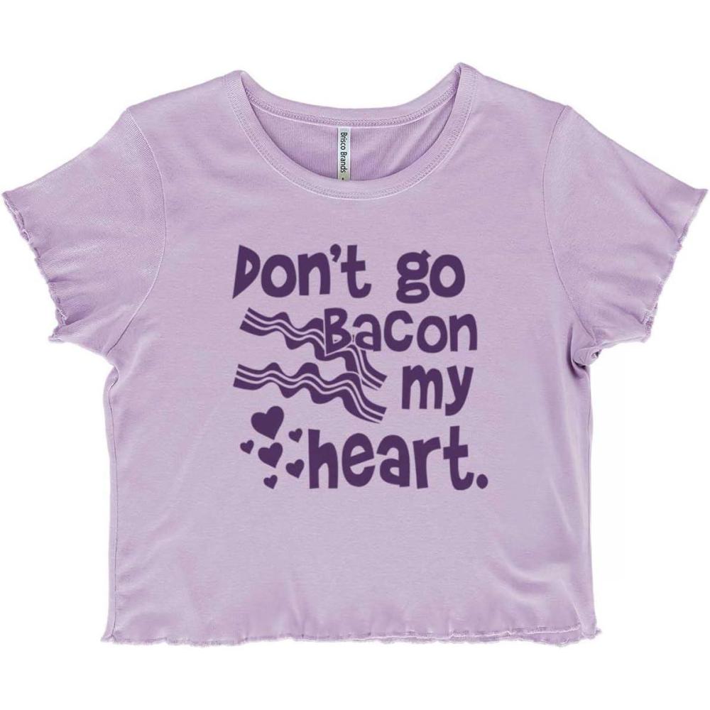 imageDont Go Bacon My Heart Cute Pun Juniors Lettuce Trim Crop Top Womens Baby TeeOrchid