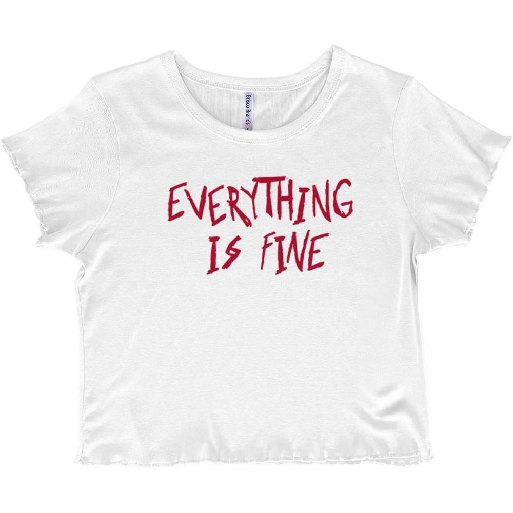 imageFunny Sarcastic Everything is Fine Juniors Lettuce Trim Crop Top Womens Baby TeeWhite
