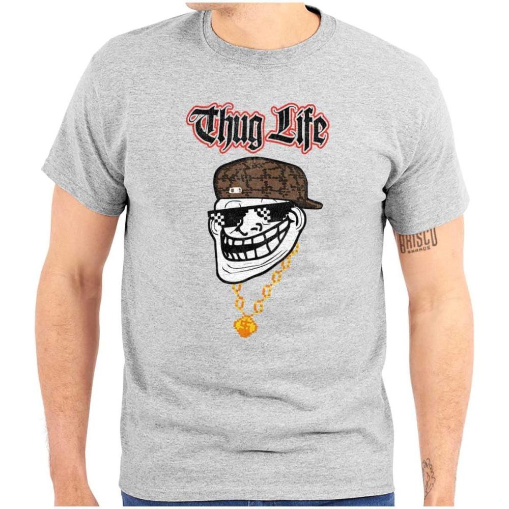 imageFunny Thug Life Troll Face Meme Graphic T Shirt Men or WomenSport Grey