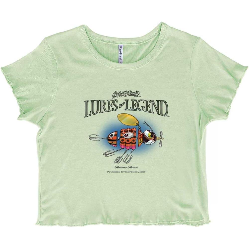 imageGill McFinn Fishing Lure Hornet Fish Juniors Lettuce Trim Crop Top Womens Baby TeeMint Green