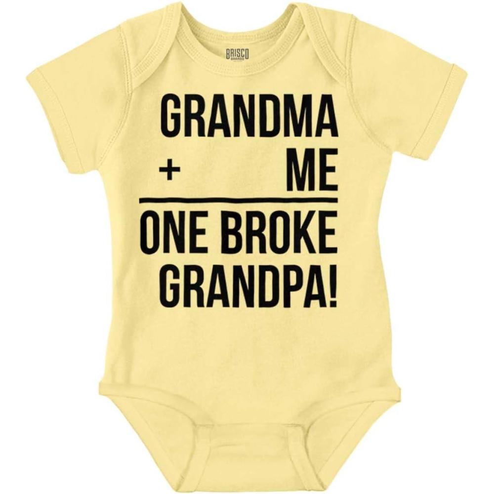 imageGrandma Plus Me Is One Broke Grandpa Baby Romper Boys or GirlsBanana