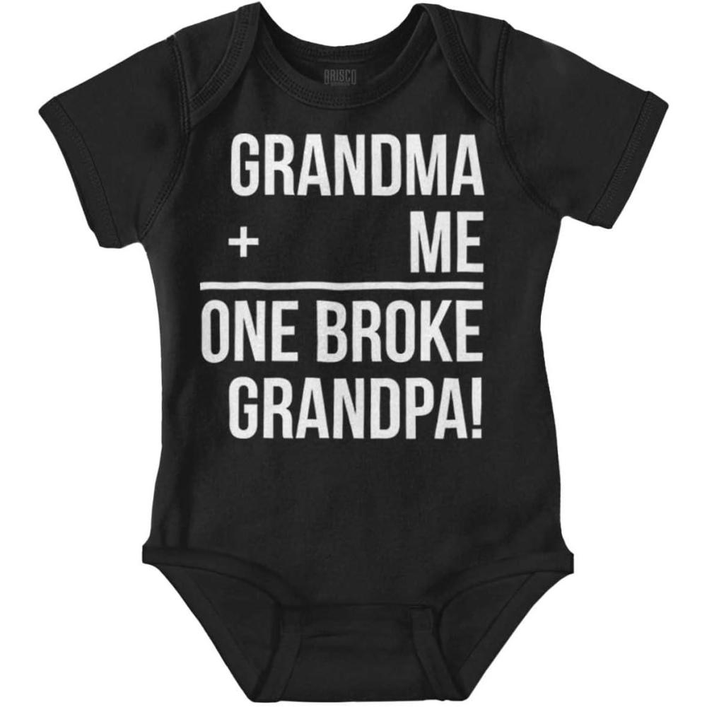 imageGrandma Plus Me Is One Broke Grandpa Baby Romper Boys or GirlsBlack