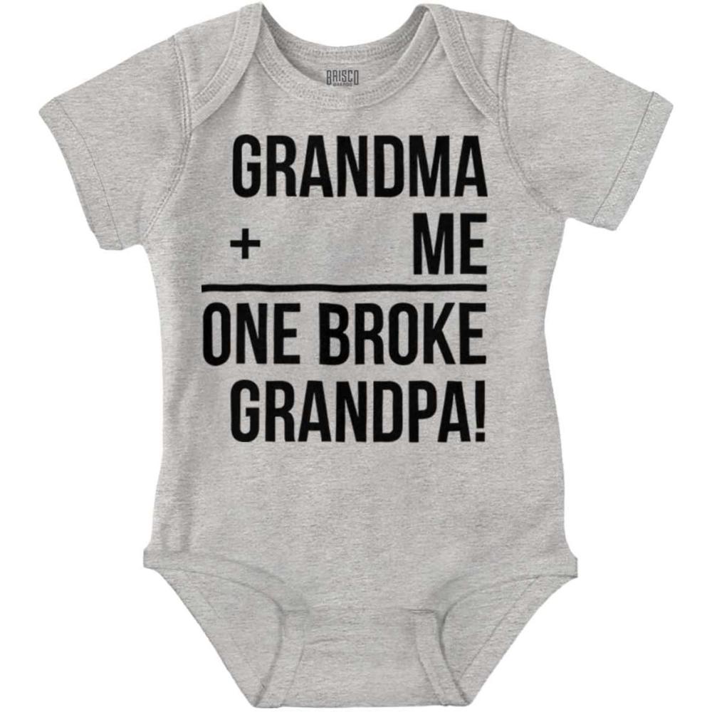 imageGrandma Plus Me Is One Broke Grandpa Baby Romper Boys or GirlsHeather