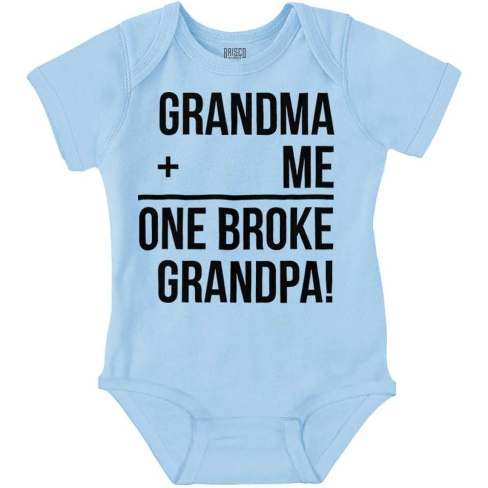 imageGrandma Plus Me Is One Broke Grandpa Baby Romper Boys or GirlsLight Blue