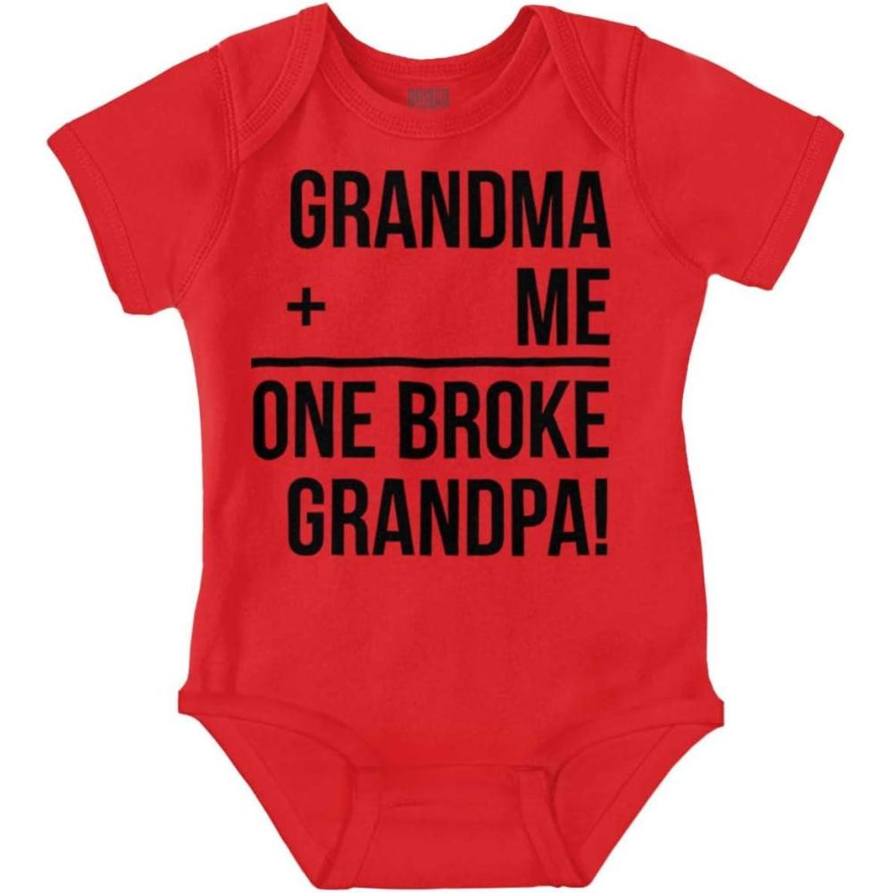imageGrandma Plus Me Is One Broke Grandpa Baby Romper Boys or GirlsRed