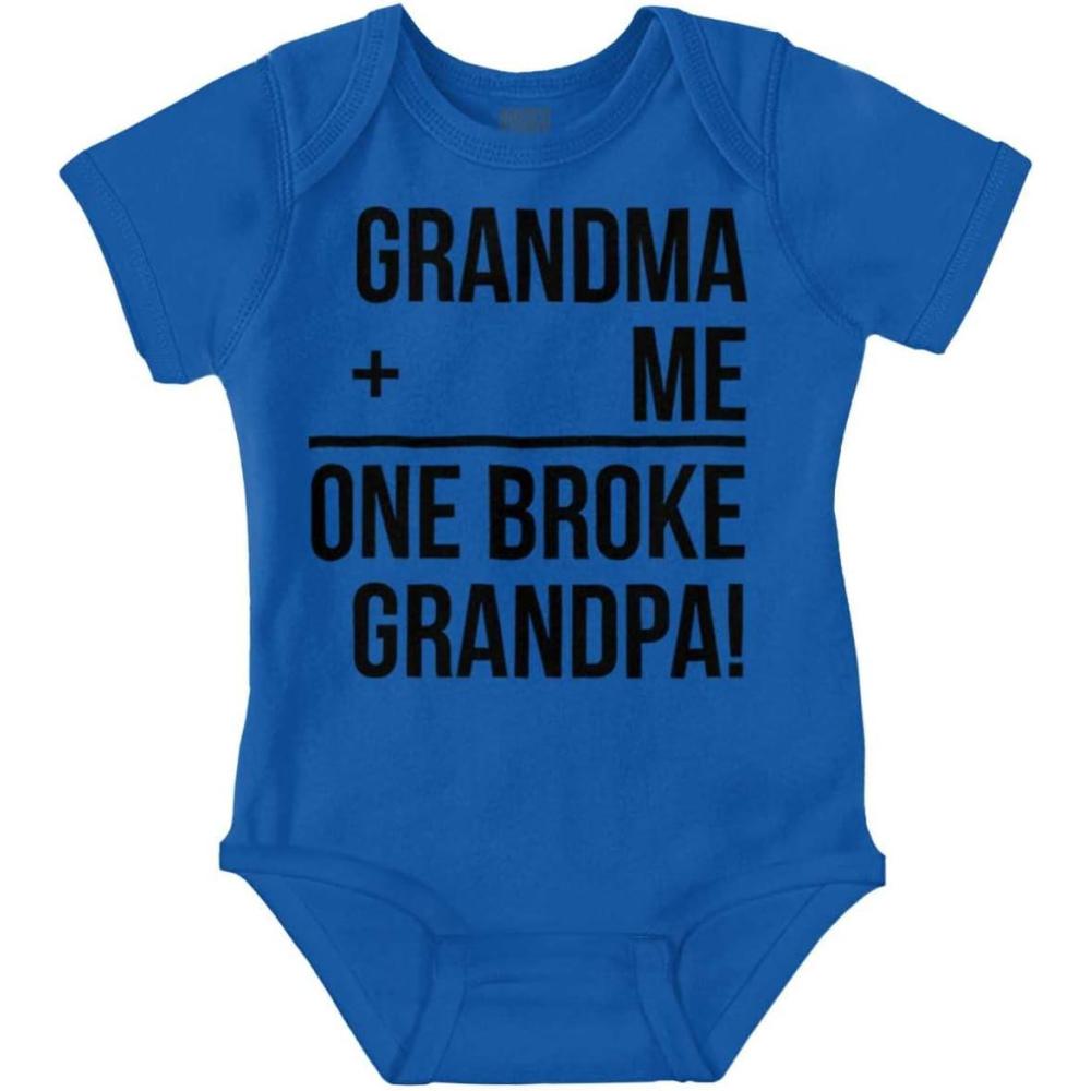 imageGrandma Plus Me Is One Broke Grandpa Baby Romper Boys or GirlsRoyal