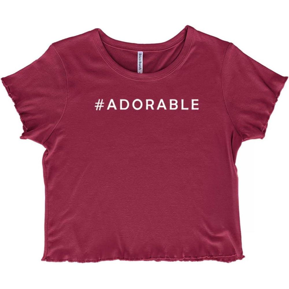 imageHashtag Adorable Cute Social Media Juniors Lettuce Trim Crop Top Womens Baby TeeBurgundy