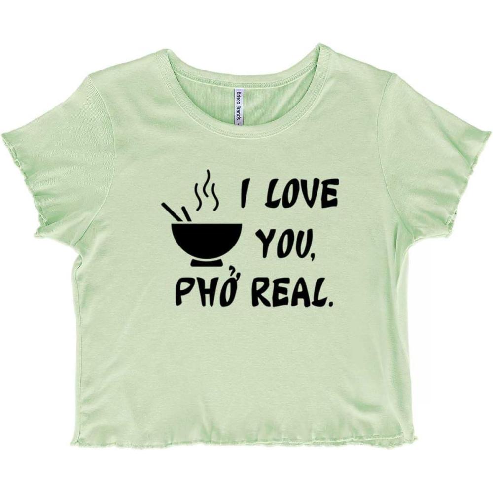 imageLove You Pho Real Vietnamese Food Juniors Lettuce Trim Crop Top Womens Baby TeeMint Green