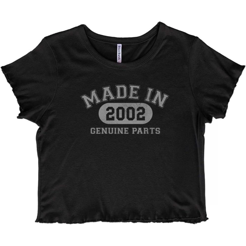 imageMade 2002 Genuine Parts Birthday Year Juniors Lettuce Trim Crop Top Womens Baby TeeBlack