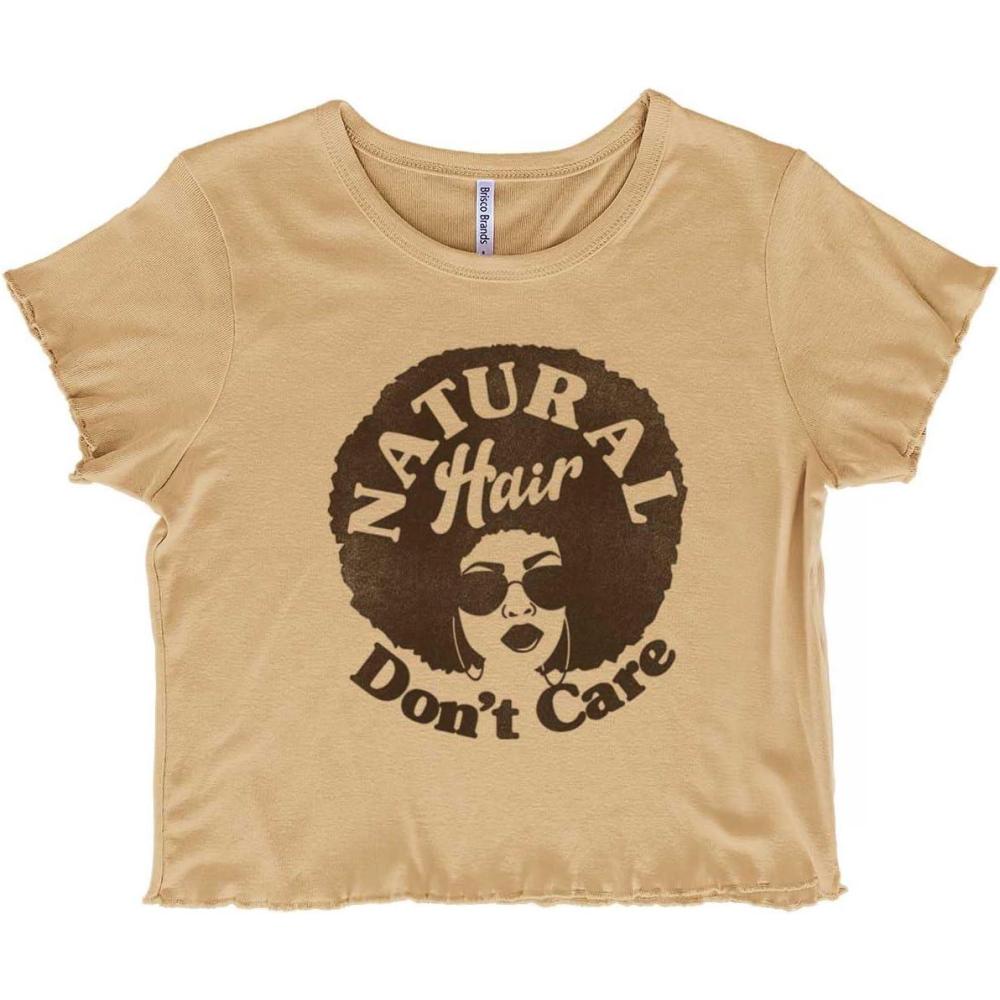 imageNatural Hair Melanin Queen Cute Afro Juniors Lettuce Trim Crop Top Womens Baby TeeOatmeal