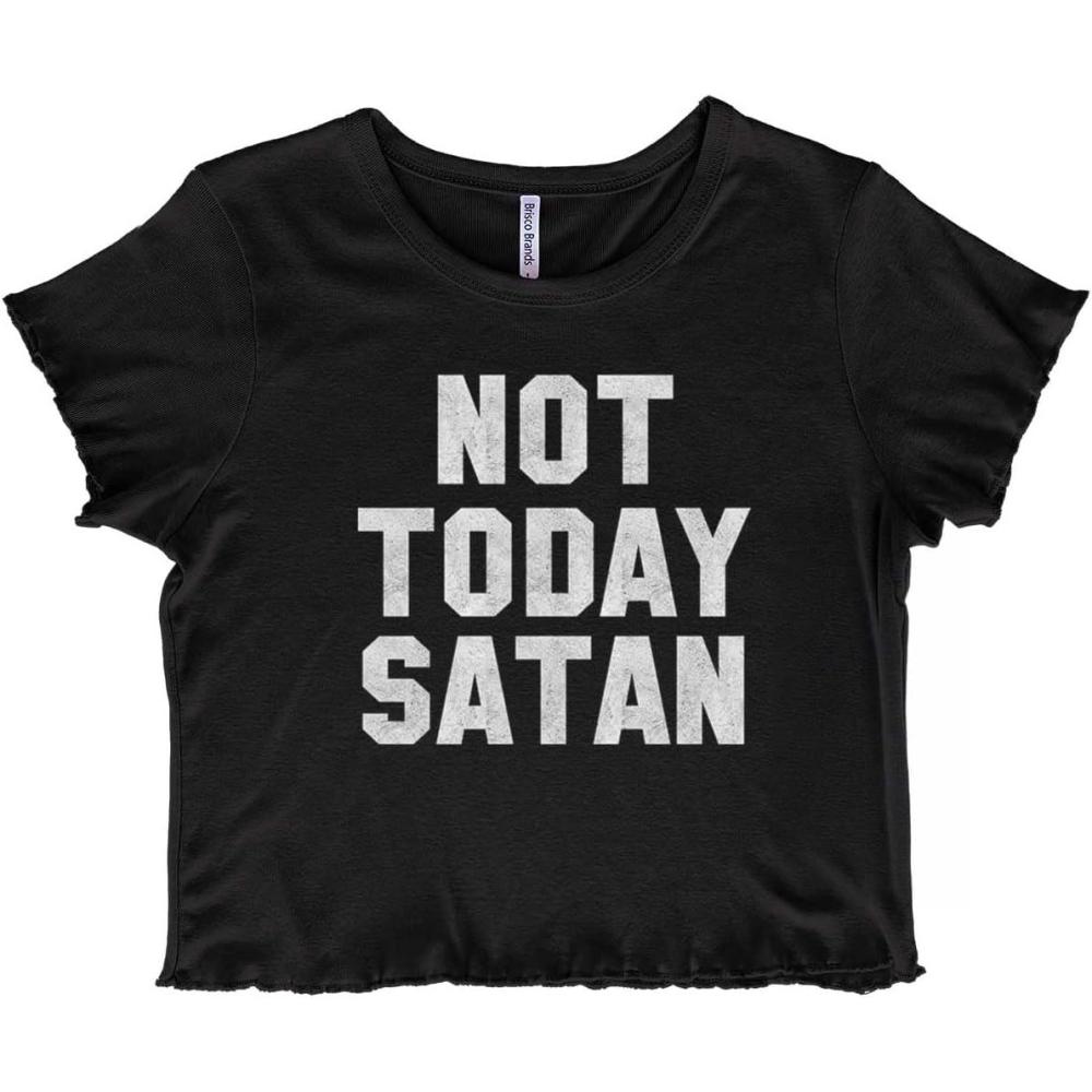 imageNot Today Satan Funny Christian Joke Juniors Lettuce Trim Crop Top Womens Baby TeeBlack