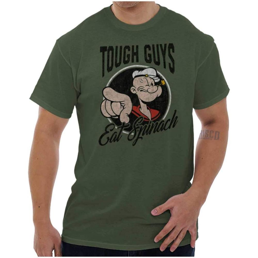 imagePopeye Tough Guys Eat Spinach Funny Mens Graphic T Shirt TeesMilitary Green