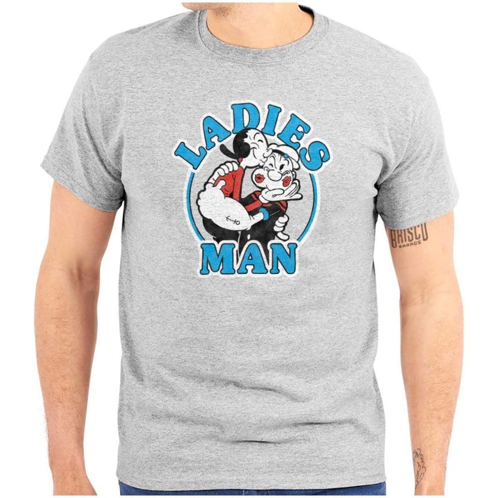 imagePopeye and Olive OYL Ladies Man Funny Mens Graphic T Shirt TeesSport Grey
