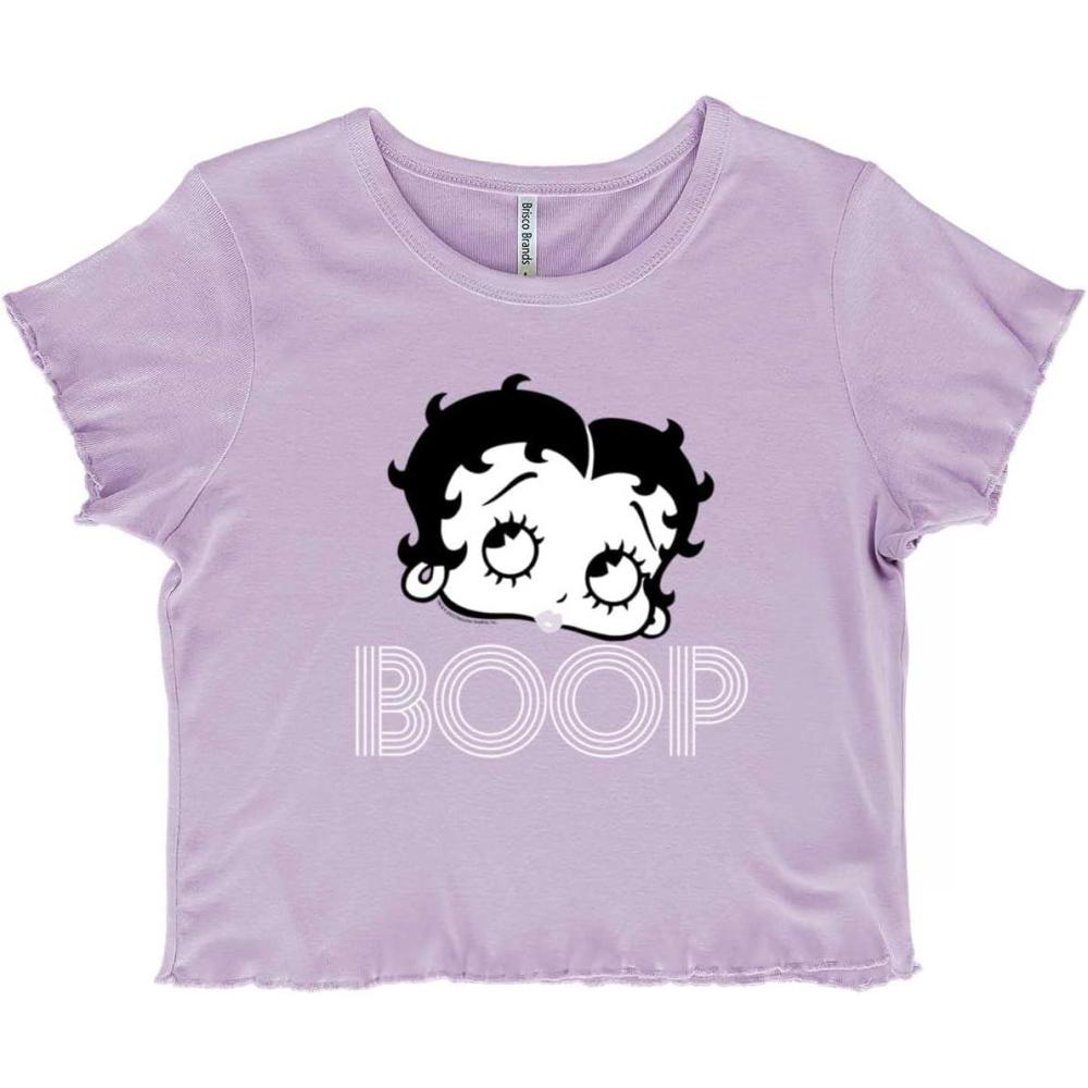 imageRetro Betty Boop Cartoon Character Juniors Lettuce Trim Crop Top Womens Baby TeeOrchid