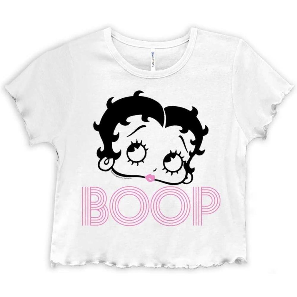 imageRetro Betty Boop Cartoon Character Juniors Lettuce Trim Crop Top Womens Baby TeeWhite