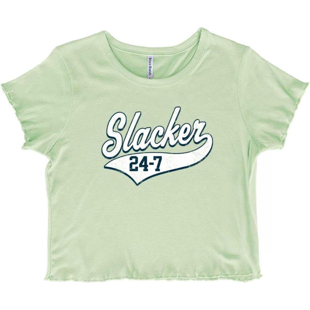 imageSlacker 247 Couch Potato Lazy Funny Juniors Lettuce Trim Crop Top Womens Baby TeeMint Green