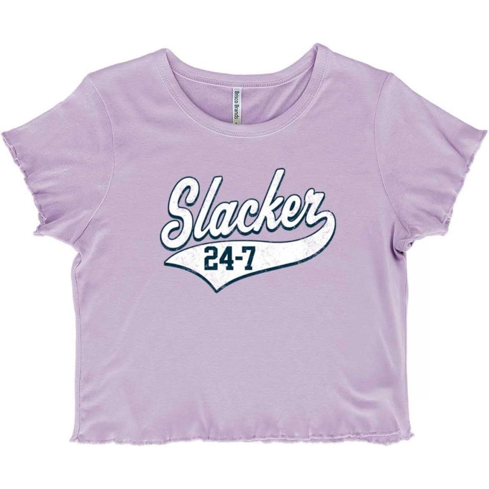 imageSlacker 247 Couch Potato Lazy Funny Juniors Lettuce Trim Crop Top Womens Baby TeeOrchid