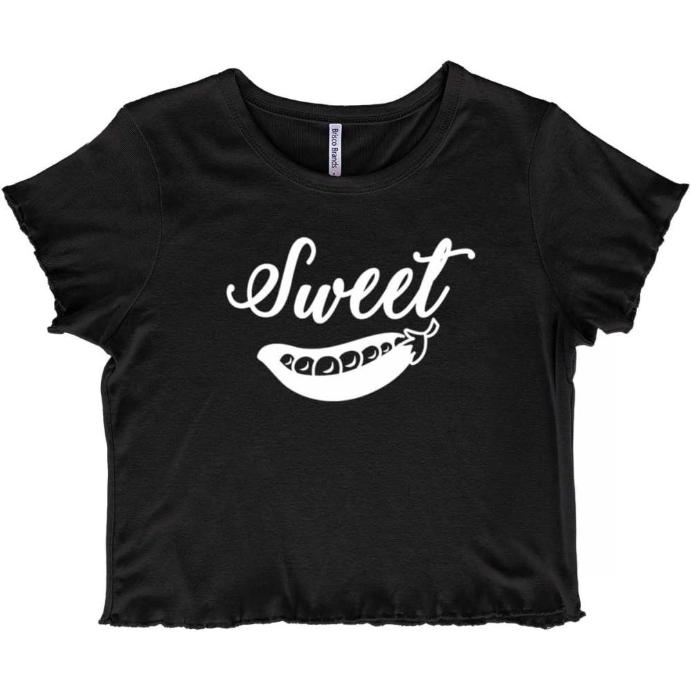 imageSweet Pea Adorable Food Lover Cute Juniors Lettuce Trim Crop Top Womens Baby TeeBlack