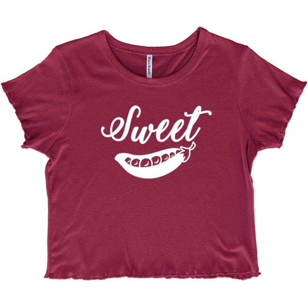 imageSweet Pea Adorable Food Lover Cute Juniors Lettuce Trim Crop Top Womens Baby TeeBurgundy