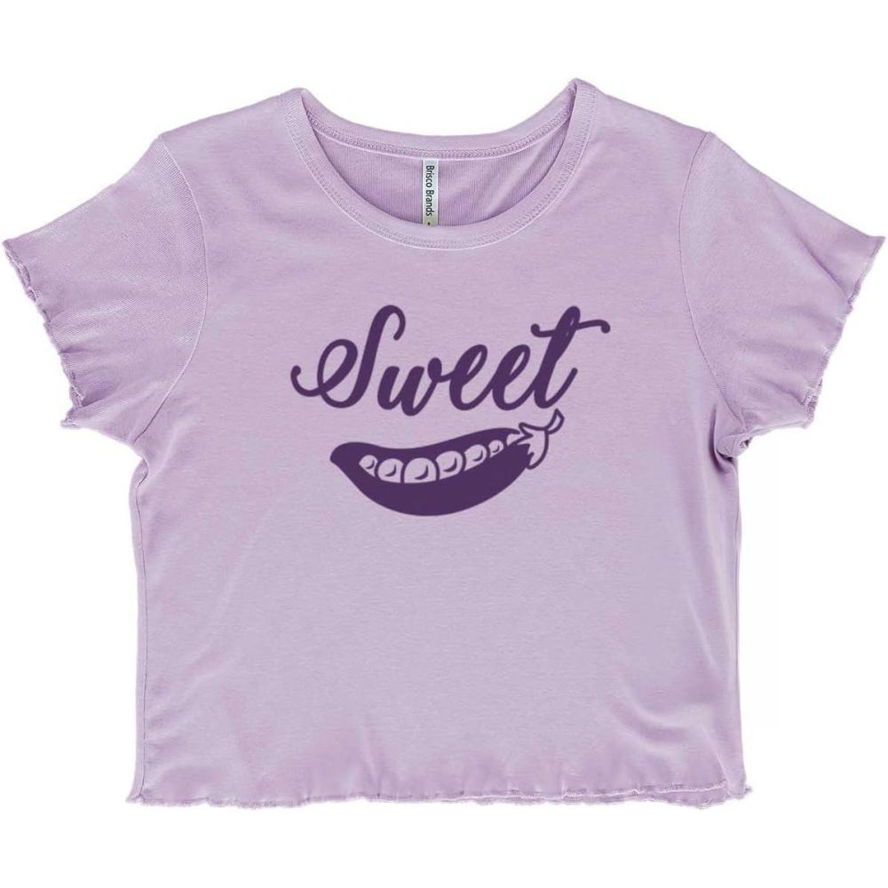 imageSweet Pea Adorable Food Lover Cute Juniors Lettuce Trim Crop Top Womens Baby TeeOrchid