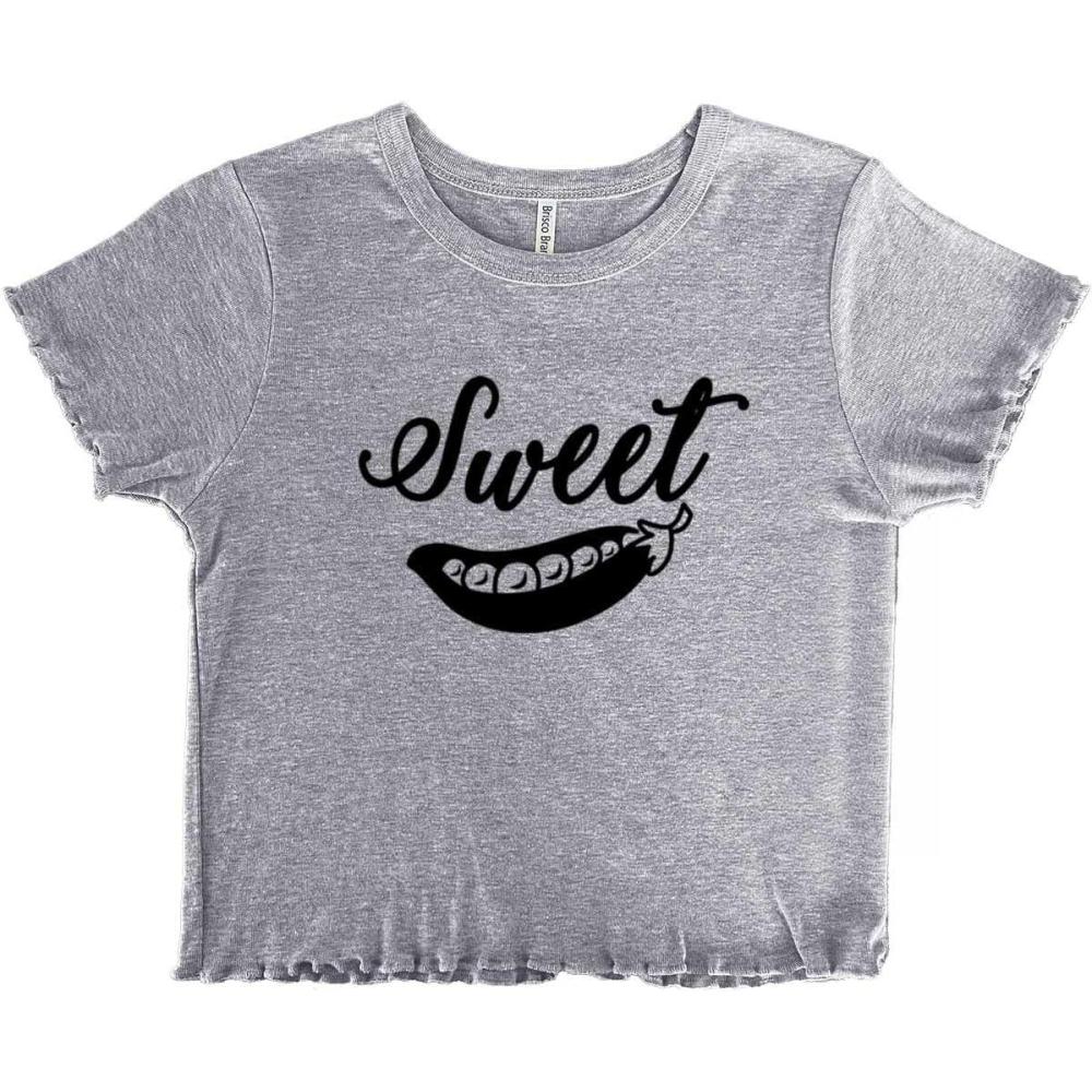 imageSweet Pea Adorable Food Lover Cute Juniors Lettuce Trim Crop Top Womens Baby TeeSport Grey