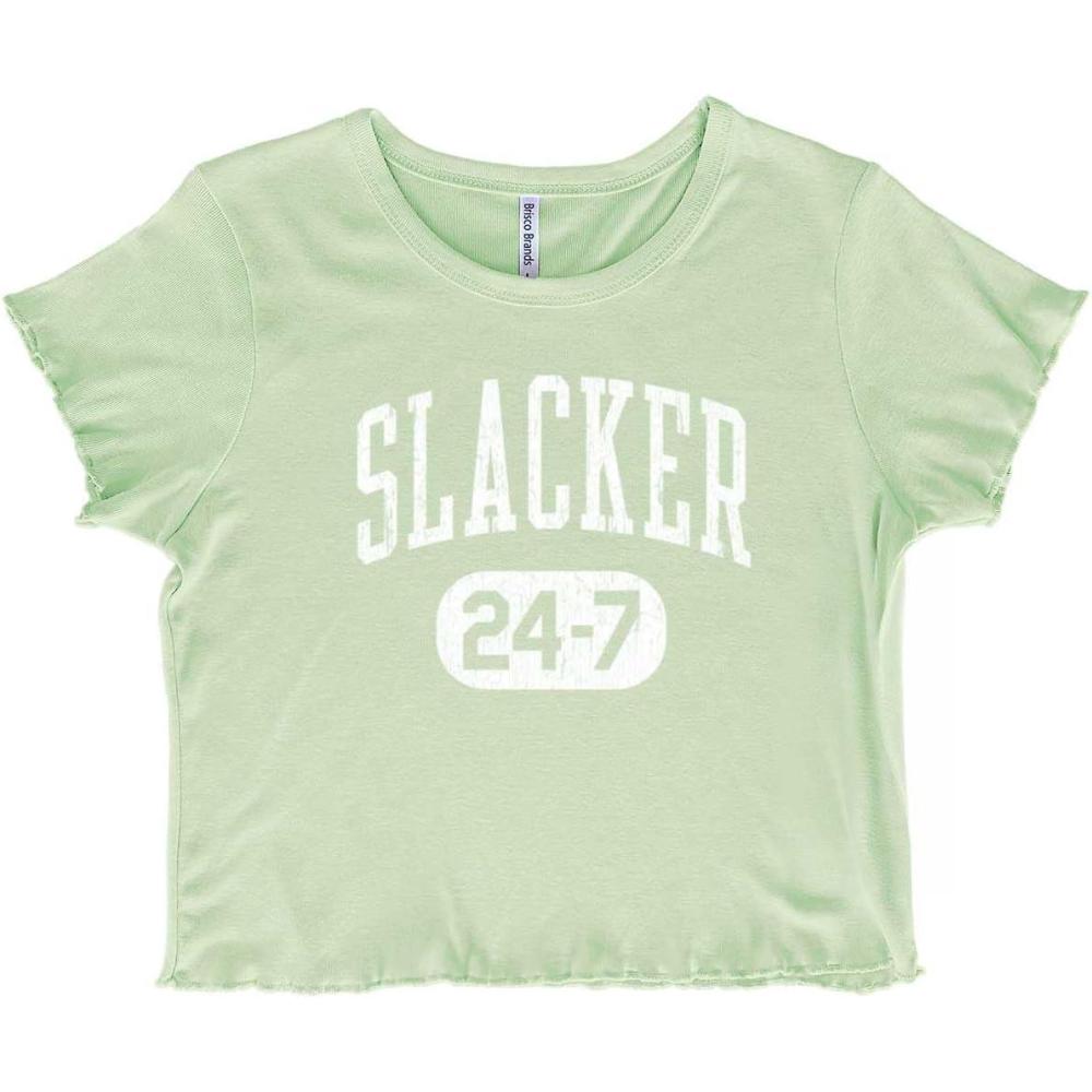 imageVintage Retro Slacker 90s Throwback Juniors Lettuce Trim Crop Top Womens Baby TeeMint Green