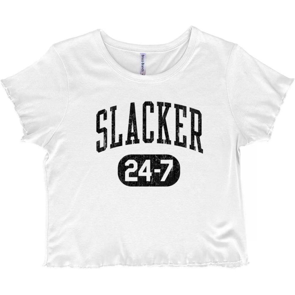 imageVintage Retro Slacker 90s Throwback Juniors Lettuce Trim Crop Top Womens Baby TeeWhite