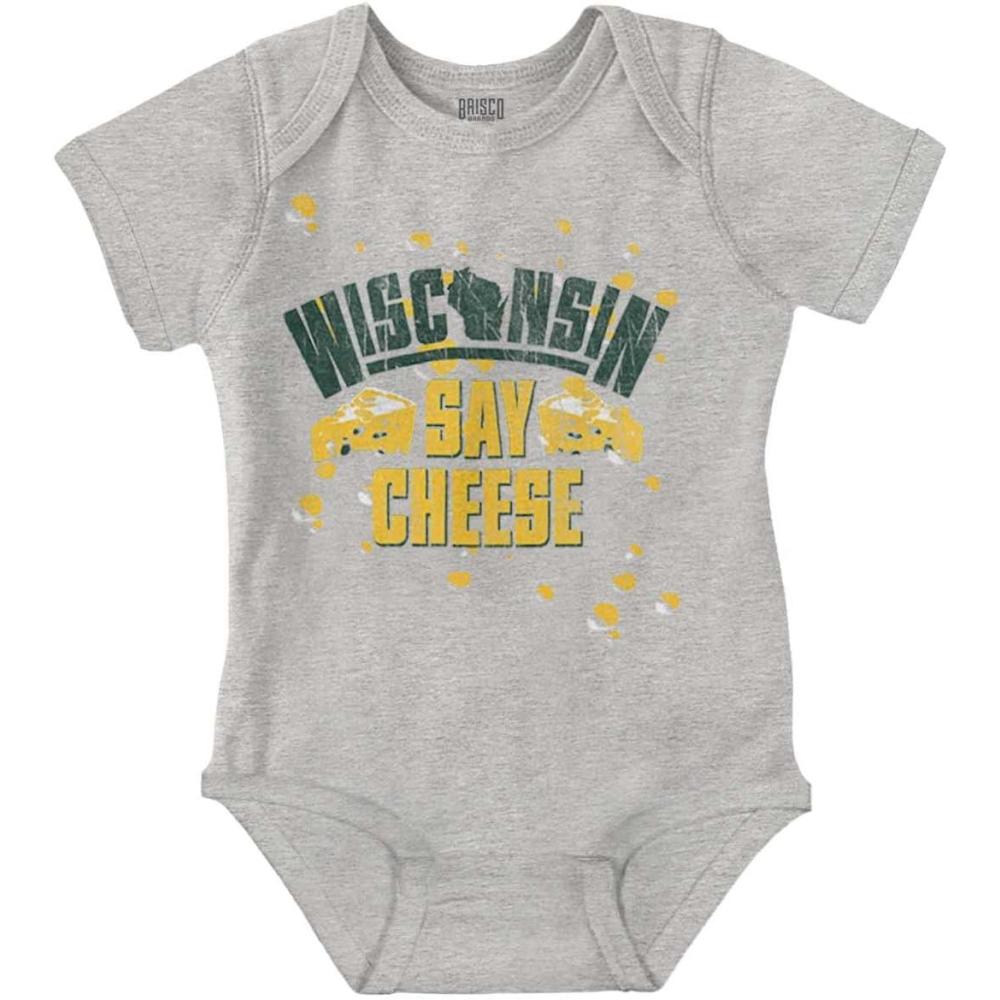 imageWisconsin Say Cheese State Shape Baby Romper Boys or GirlsHeather