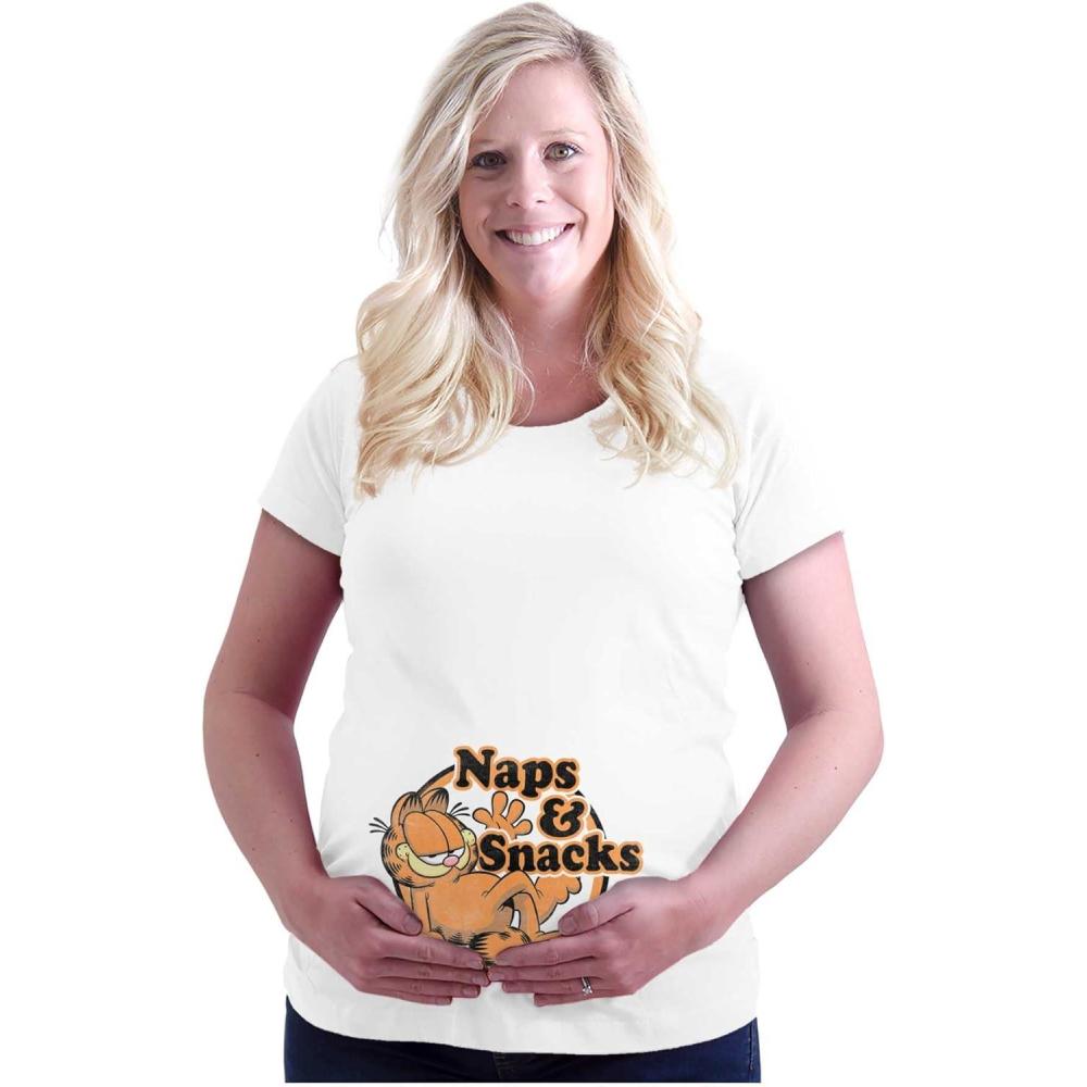 imageWomens Maternity Funny Garfield Cartoon Naps N Snacks T Shirt Tee