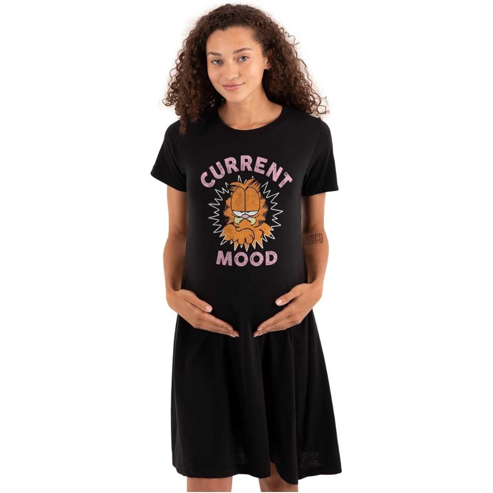 imageWomens Maternity Funny Grumpy Garfield Cartoon Mood Pregnancy DressBlack