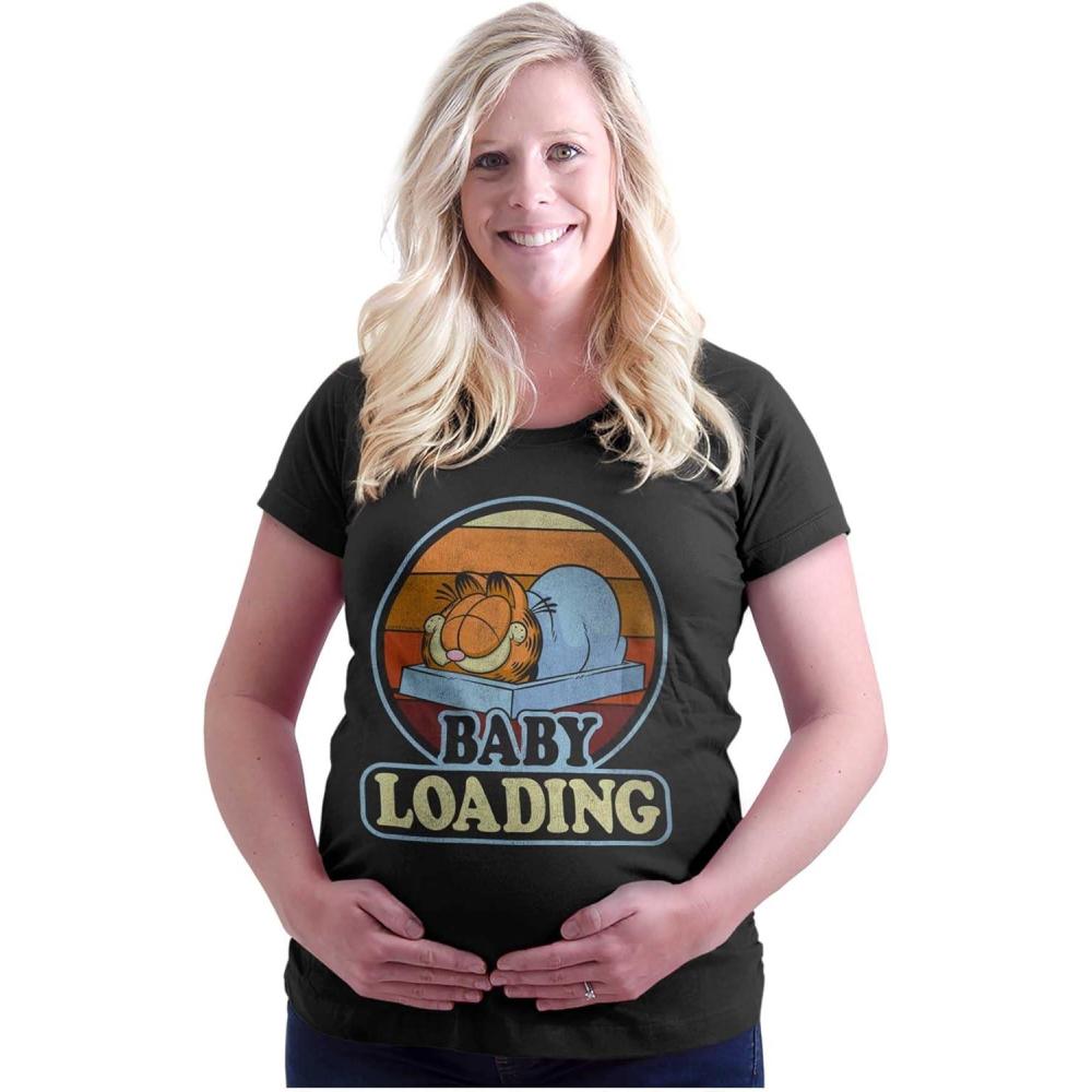 imageWomens Maternity Retro Garfield Cartoon Baby Loading T Shirt TeeBlack