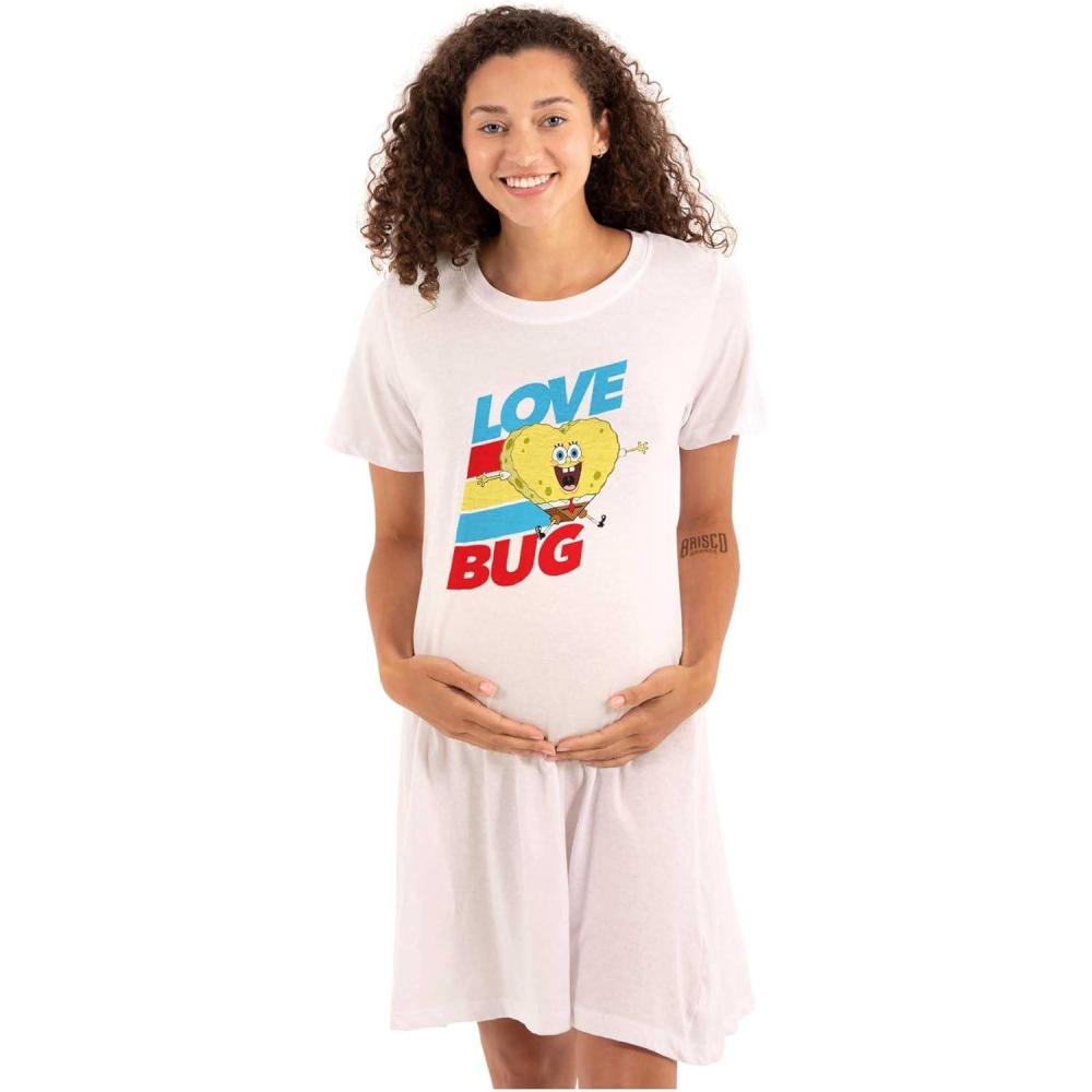imageWomens Maternity Spongebob Cartoon Heart Love Bug Pregnancy DressWhite