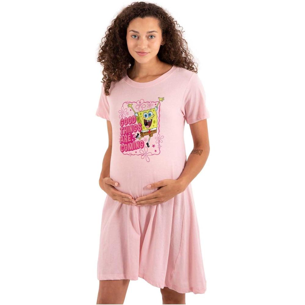 imageWomens Maternity Spongebob Good Things are Coming Pregnancy DressLight Pink