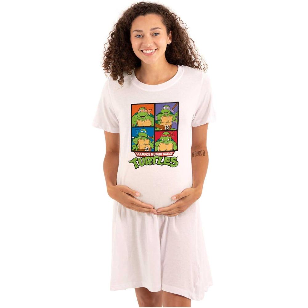 imageWomens Maternity TMNT Ninja Turtles Cartoon Squares Pregnancy DressWhite