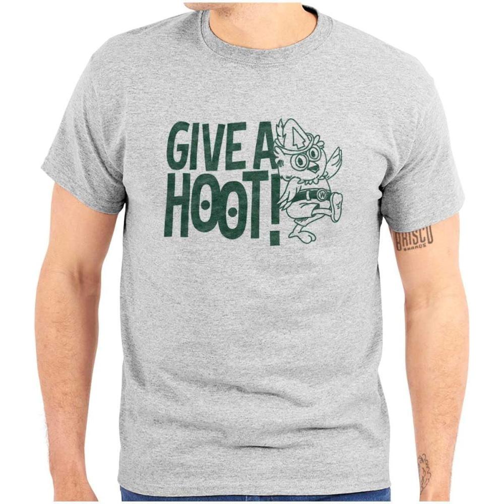imageWoodsy Owl Slogan Give a Hoot Graphic T Shirt Men or WomenSport Grey