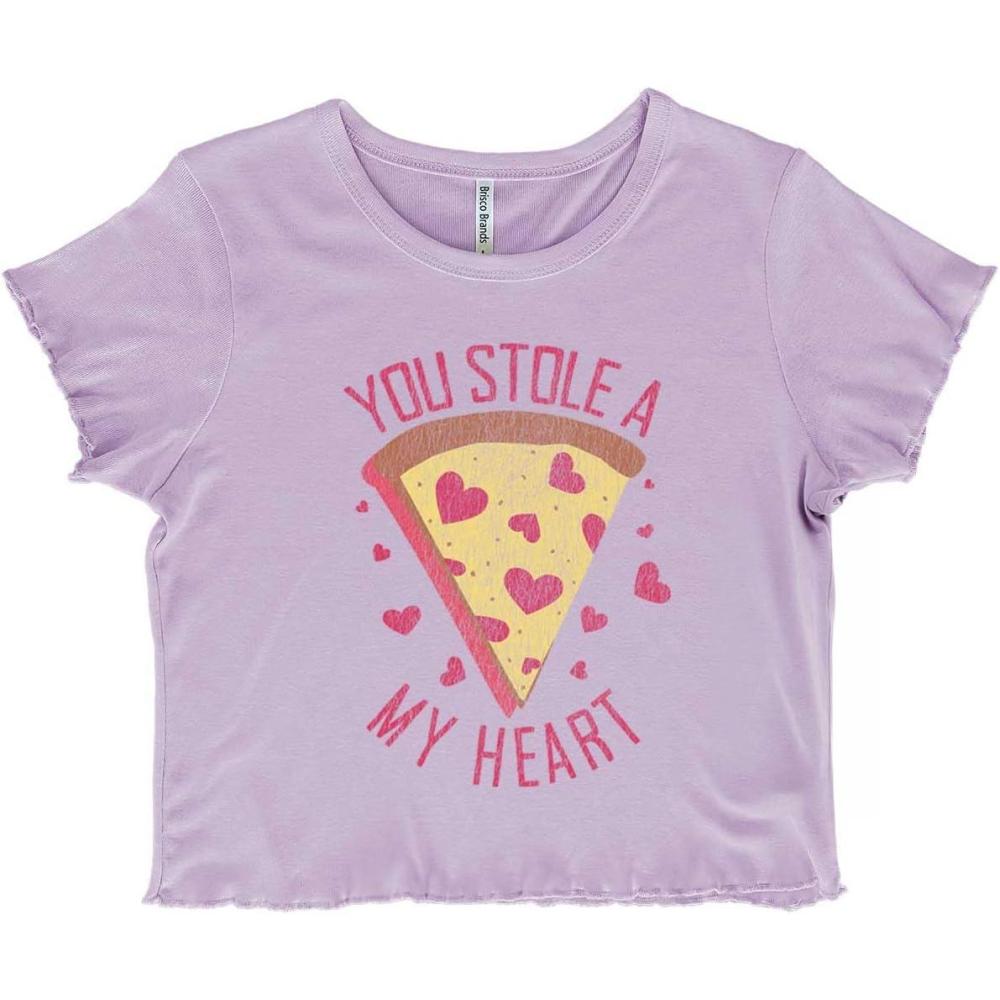 imageYou Stole Pizza My Heart Valentine Juniors Lettuce Trim Crop Top Womens Baby TeeOrchid