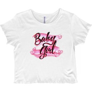 Airbrushed Baby Girl Hearts Love Juniors Lettuce Trim Crop Top Womens Baby Tee(White)